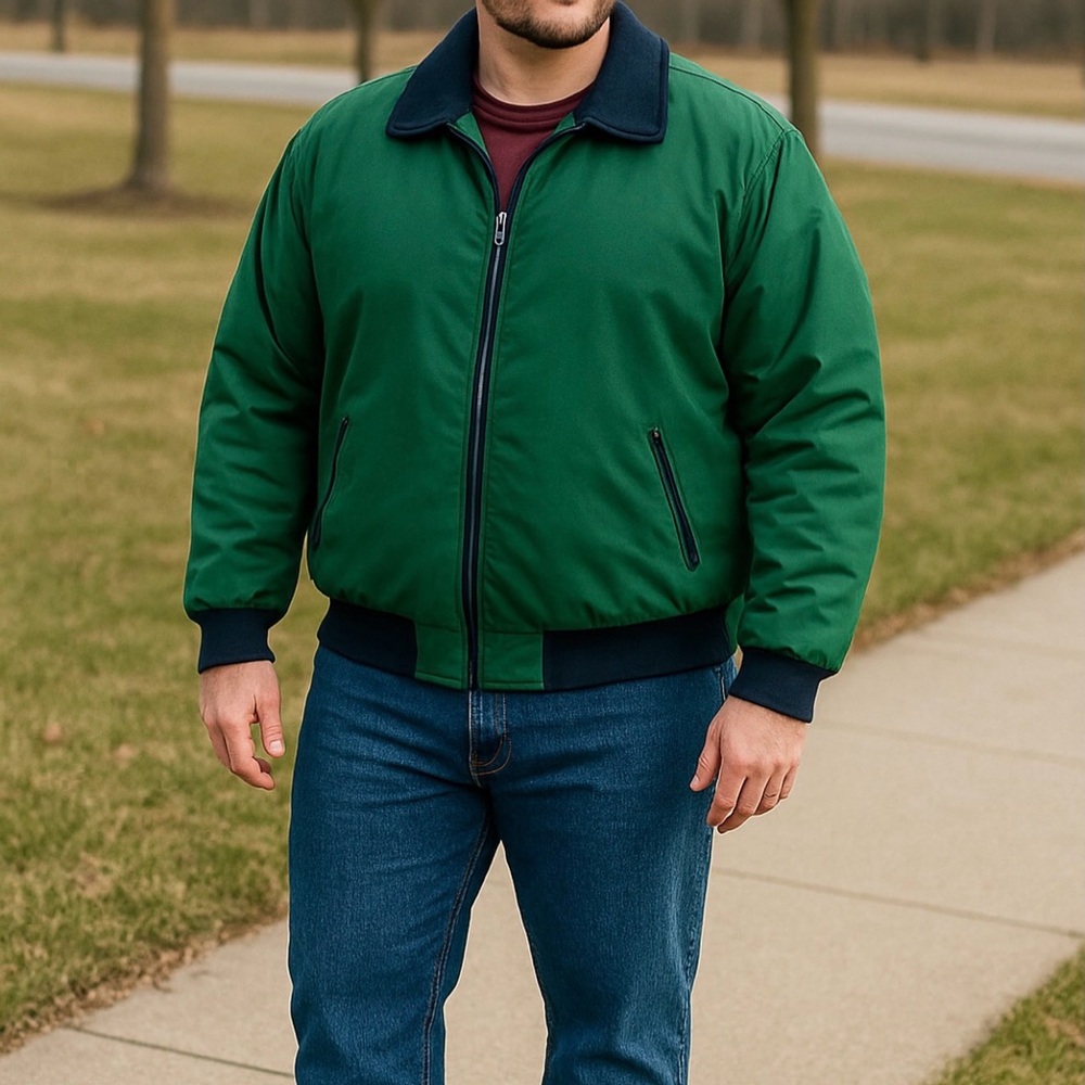 Devon & Jones Men's Classic Green Bomber Jacket Navy Accents 5XL